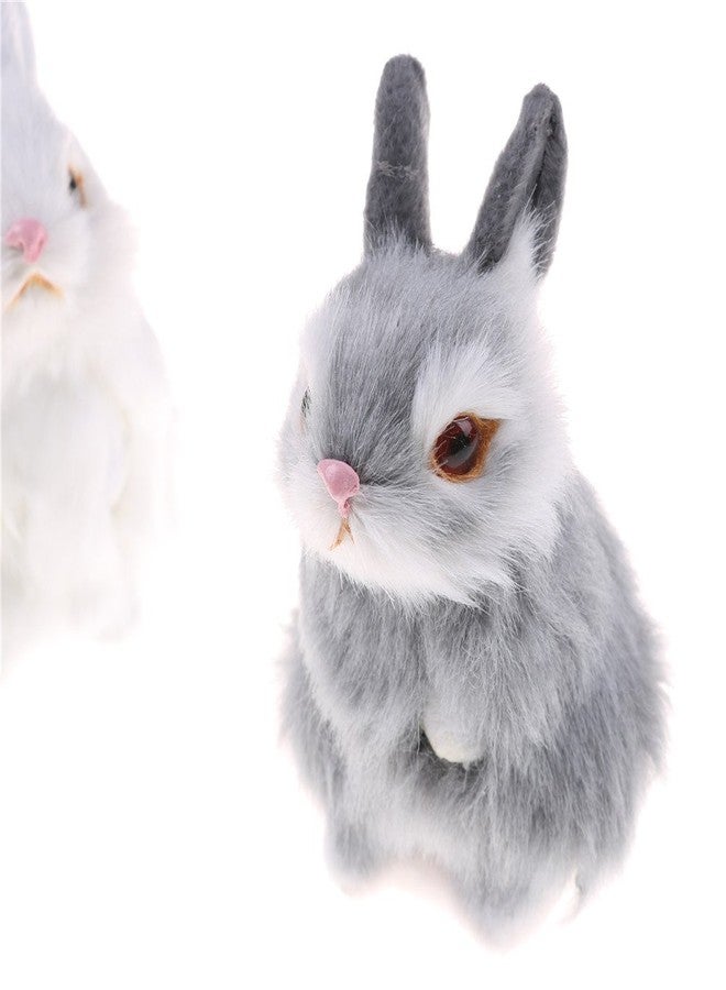 GUDVES Mini Realistic Cute Plush Rabbits Fur Lifelike Animal Easter Bunny Simulation Toy Model Gift Miniatures Decorations, Gray (Rabbit Plush Toys) - Image 3